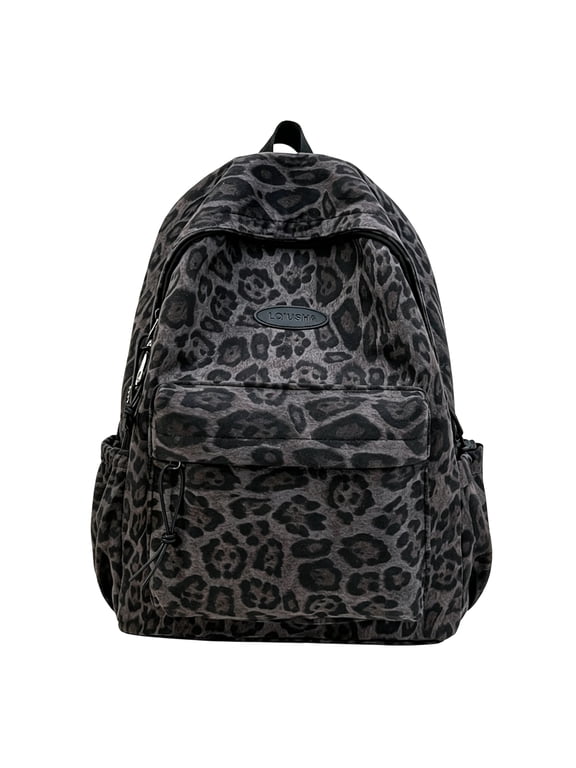 Trendy Leopard Print Backpack,Y2K Style Lightweight Bookbag with Adjustable Straps,Coquette Daypack for Women Men Daily Travel School (Black)