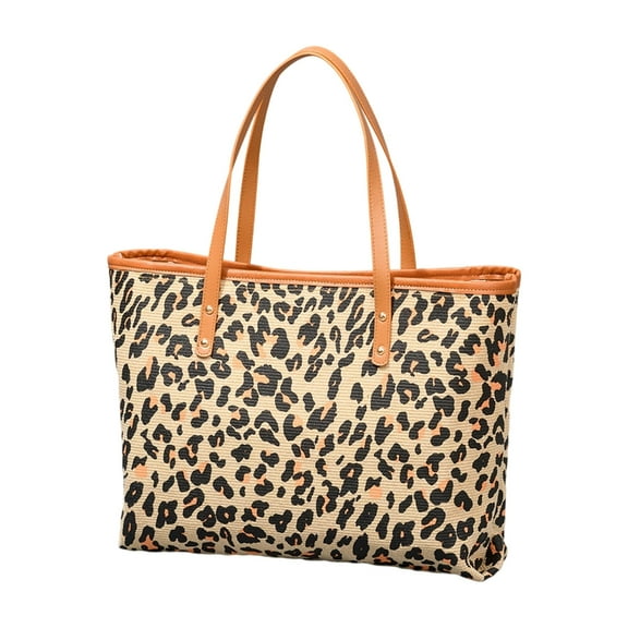 Trendy Leopard Print Beach Bag With Spacious Interior Easy To Carry Shoulder Bags Casual Holiday Handbag For Daily Use