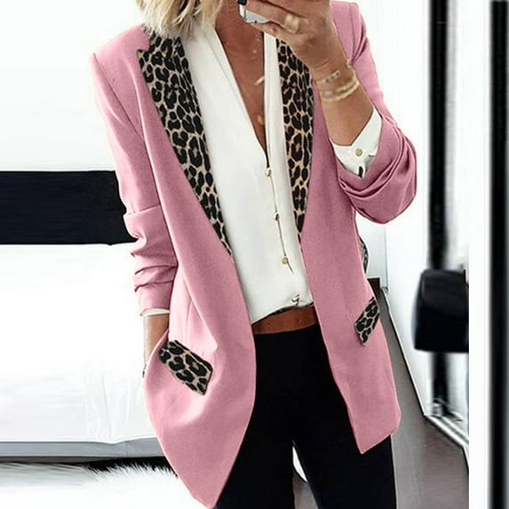 Trendy Leopard Print Blazers for Women Long Sleeve Lapel Jackets with Pockets Fashion Graphic Semi formal Suits