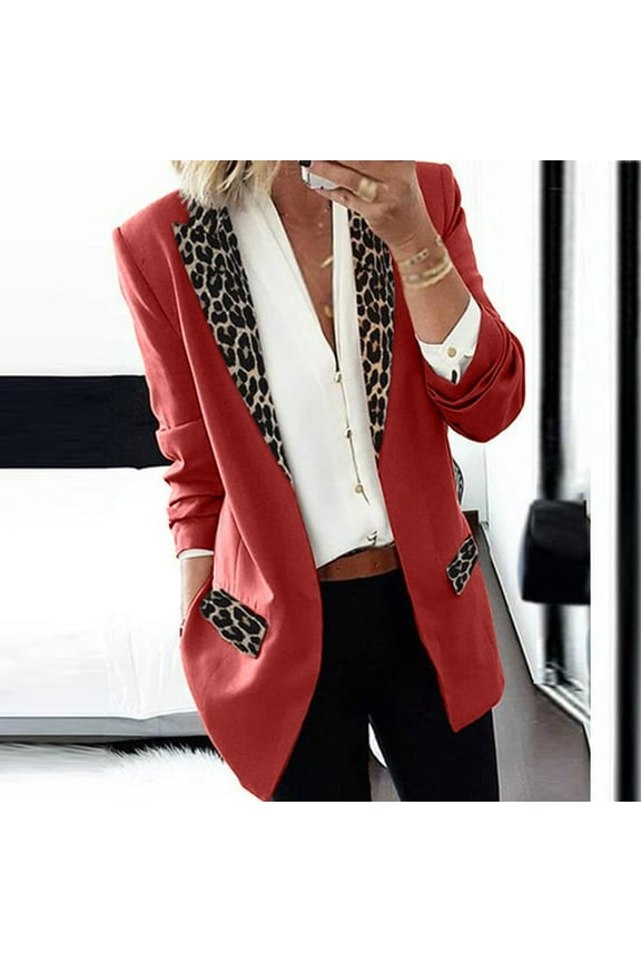 Trendy Leopard Print Blazers for Women Long Sleeve Lapel Jackets with Pockets Fashion Graphic Semi formal Suits