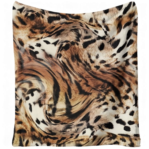 Trendy Leopard Print Faux Fur Texture Flannel Blanket, Digitally Printed, Polyester, Warm Flannel Fabric, Light Luxury Style for nap Throw