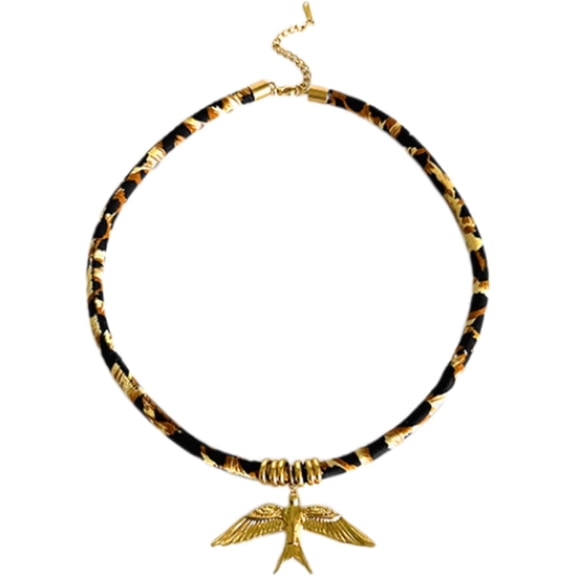 Trendy Leopard Print Premium Pendant Necklace Stainless Steel And Delicate Rope Cord Neckchain Fashionable Collarbone Chain[g635]
