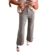 Trendy Leopard Print Wide Leg Jeans with High Waist and Distressed Edges 4