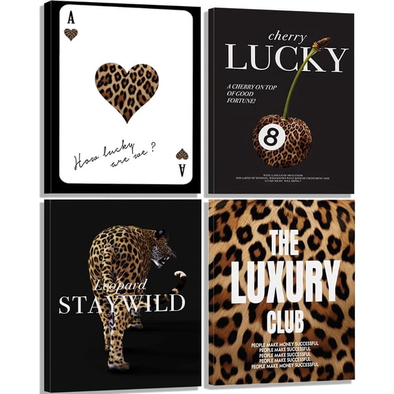 Trendy Leopard Prints Canvas Wall Art Cheetah Aesthetic Pictures Funky Preppy Lucky 8 Ball Posters Eclectic Ace Painting Wall Decor for Girls Room Apartment Dorm Unframed