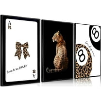 Trendy Leopard Wall Art Funky Black High Heel Disco Ball Wall Decor Pictures Vintage Bar Cart Canvas Posters Prints for Girly Bedroom Living Room Apartment Dorm Decorations Unframed