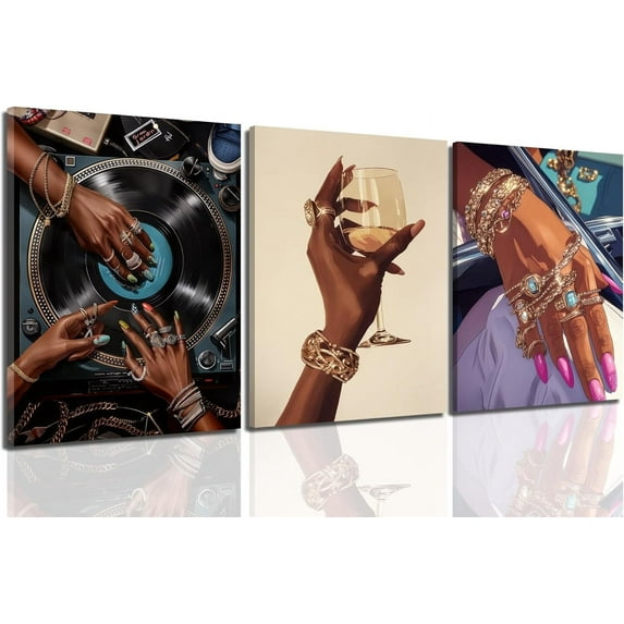 Trendy Leopard Wall Art Set of 3, Cheetah Wall Decor Aesthetic, Black Girl 8 Ball Poster Canvas Print Pictures Funky Lucky Artwork for Bedroom Living Room Framed 12x16 inch