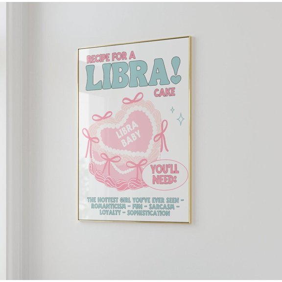 Trendy Libra Wall Art Print Astro Boho Gift For Libras Teen Girl Bedroom Prints Hot Pink Poster College Dorm Decor Wall Art, Modern Wall Decor, 12x18 UNFRAMED