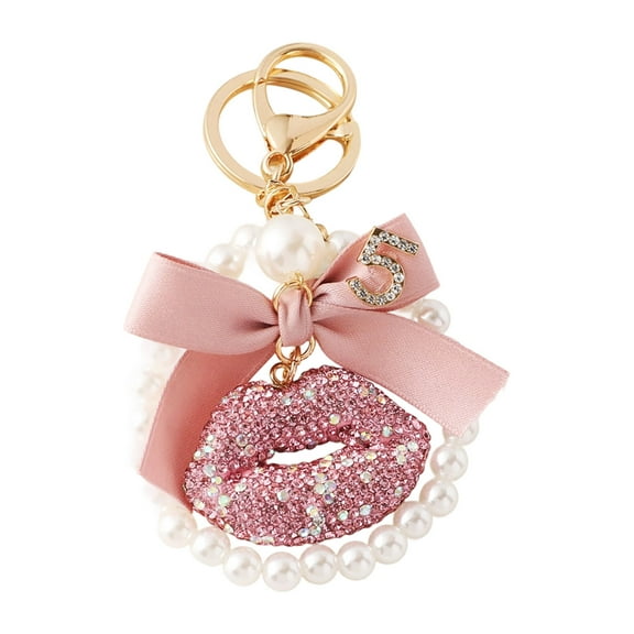 Trendy Lip Shape Keyring Sparkling Rhinestoned Bowknot Charm Ornament Stylish Alloy Accessory Birthday Gift