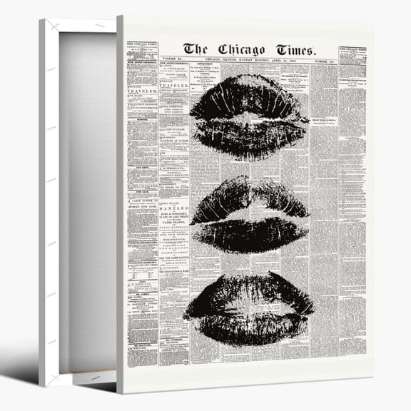Trendy Lips Wall Art Vintage Black White Newspaper Kiss Posters Retro Canvas Prints Art Funky Girly Apartment for Bedroom Decor Aesthetic