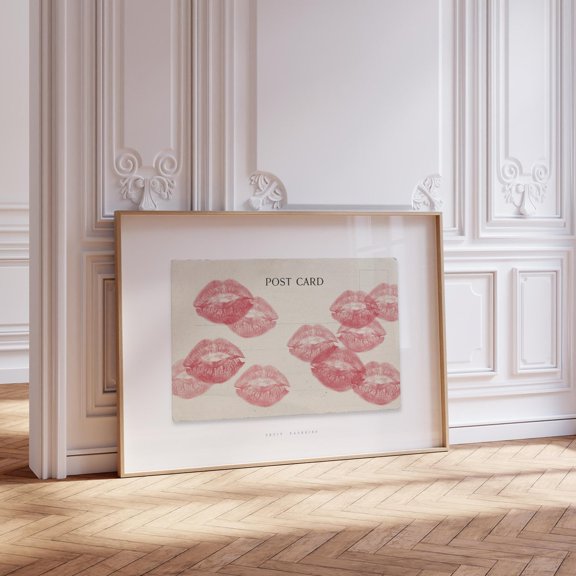 Trendy Lipstick Kisses Print, Vintage Poster, Post Card Love Note Wall Art, Kiss Aesthetic Print Wall Art, Modern Wall Decor, 8x12 UNFRAMED