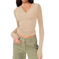thumbnail image 1 of Trendy Long Sleeve Shirts for Women Fall Fashion V Neck Crop Slim Fitted Y2K Tops Outfits Clothes Flesh Color XXXL, 1 of 5