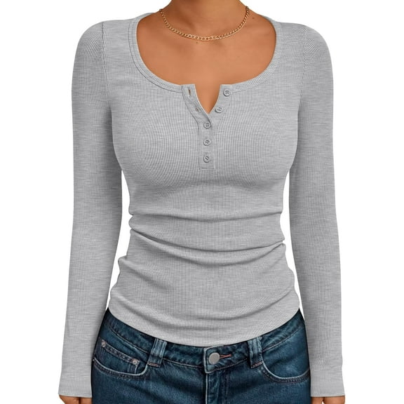 Trendy Long Sleeve Shirts for Women Ribbed Fall Tops Dressy Business Casual Teen Girl Winter Cute Basic Tees