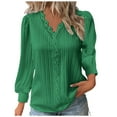 thumbnail image 1 of Trendy Long Sleeve Tops Soft Polyester V Neck Shirts for Women with Twist Lace Pleats Plus Size Casual Blouses (M, Green), 1 of 5