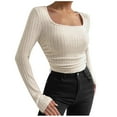 thumbnail image 1 of Trendy Long Sleeve Tops for Women Slim Fit Ribbed Knit Buttons Henley Neck Casual Soft Plain Sweater T-shirts (Large, Khaki 01), 1 of 7