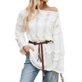 thumbnail image 1 of Trendy Long Sweaters for Women with Belt Hollow Out Baggy Knitted Off Shoulder Pullover Going Out Tunic Tops (XL, White), 1 of 7