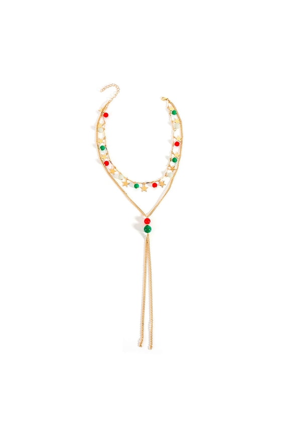 Trendy Long Tassels Necklace Pentagrams Pattern Pendant Modern Long Necklace for Women Fashion Party