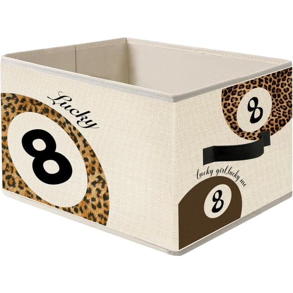 Trendy Lucky 8 Ball Leopard Storage Bins, Y2 Preppy Cheetah Print Collapsible Fabric Storage Basket Box Organizer for Bedroom Living Dorm Room Clothes Toys Books, Toybox for Girls Room