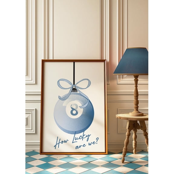 Trendy How Lucky Are We Wall Art Poster Blue Retrotrendy Lucky 8 Ball Wall Art Aesthetic Poster Apartment Decor Typography Art Bows Posters, 16x24 UNFRAMED