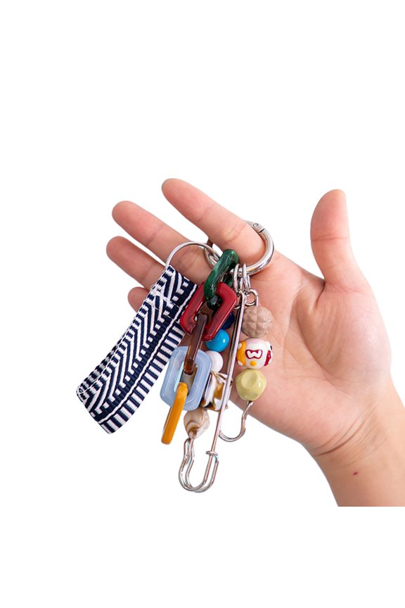 Trendy Macaron Beaded Keychain Handmade Braided Rope Pendant for Bags and Keys
