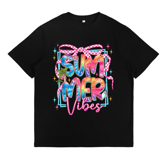 Trendy Mama Bows & Leopard with Hearts Pattern Tops for Womens Casual Tees Short Sleeve Tshirts Black,S