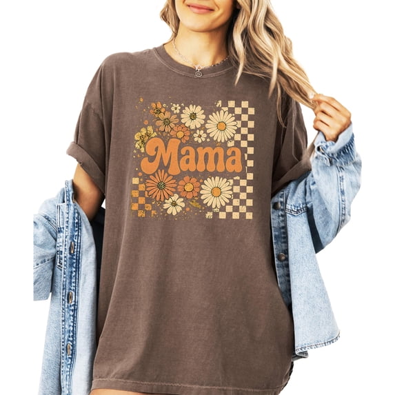 Trendy Mama Checkered Fall Shirt for Women Cute Sunflower Floral Tee for Moms Espresso Shirt Adult X-Large