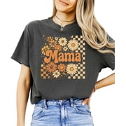Trendy Mama Checkered Fall Shirt for Women Cute Sunflower Floral Tee for Moms Pepper Shirt Adult Medium