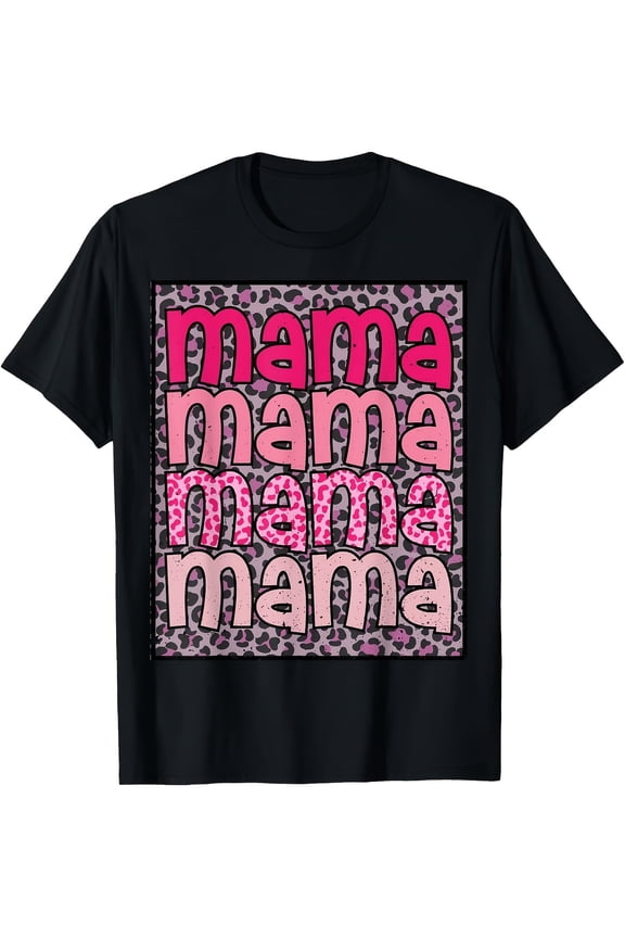 Trendy Mama Leopard Print Graphic T-Shirt for Women, Cute Pink Animal Pattern Mom Tee, Stylish Mother's Day Gift Apparel
