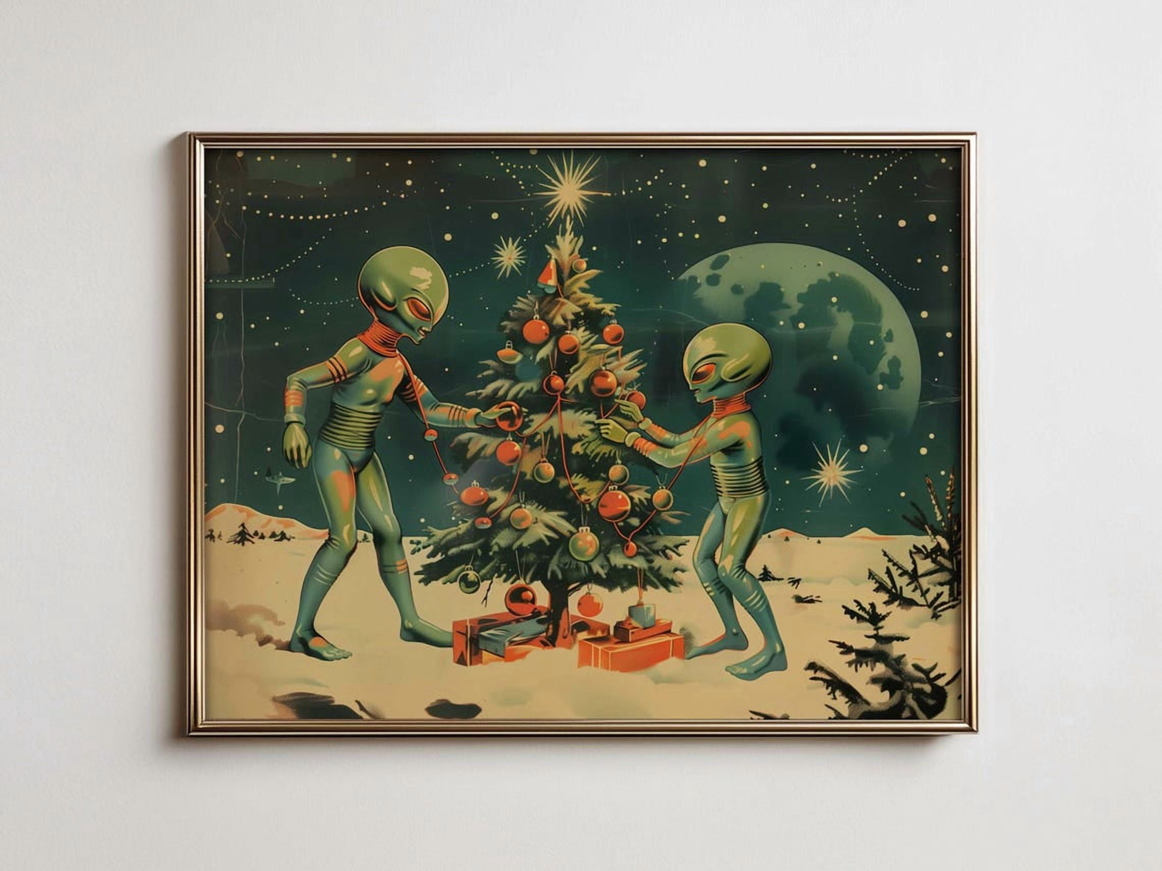 Trendy Maximalist Alien Print, Unique Winter Dorm Room Wall Art, Retro ...