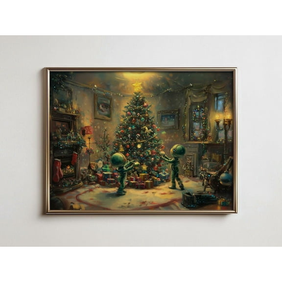 Trendy Maximalist Alien Print, Unique Winter Dorm Room Wall Art, Retro Ufo Wall Art Print, Weird And Quirky Room Decor #379 Warm Present Vintage UNFRAMED Poster Size 8x12