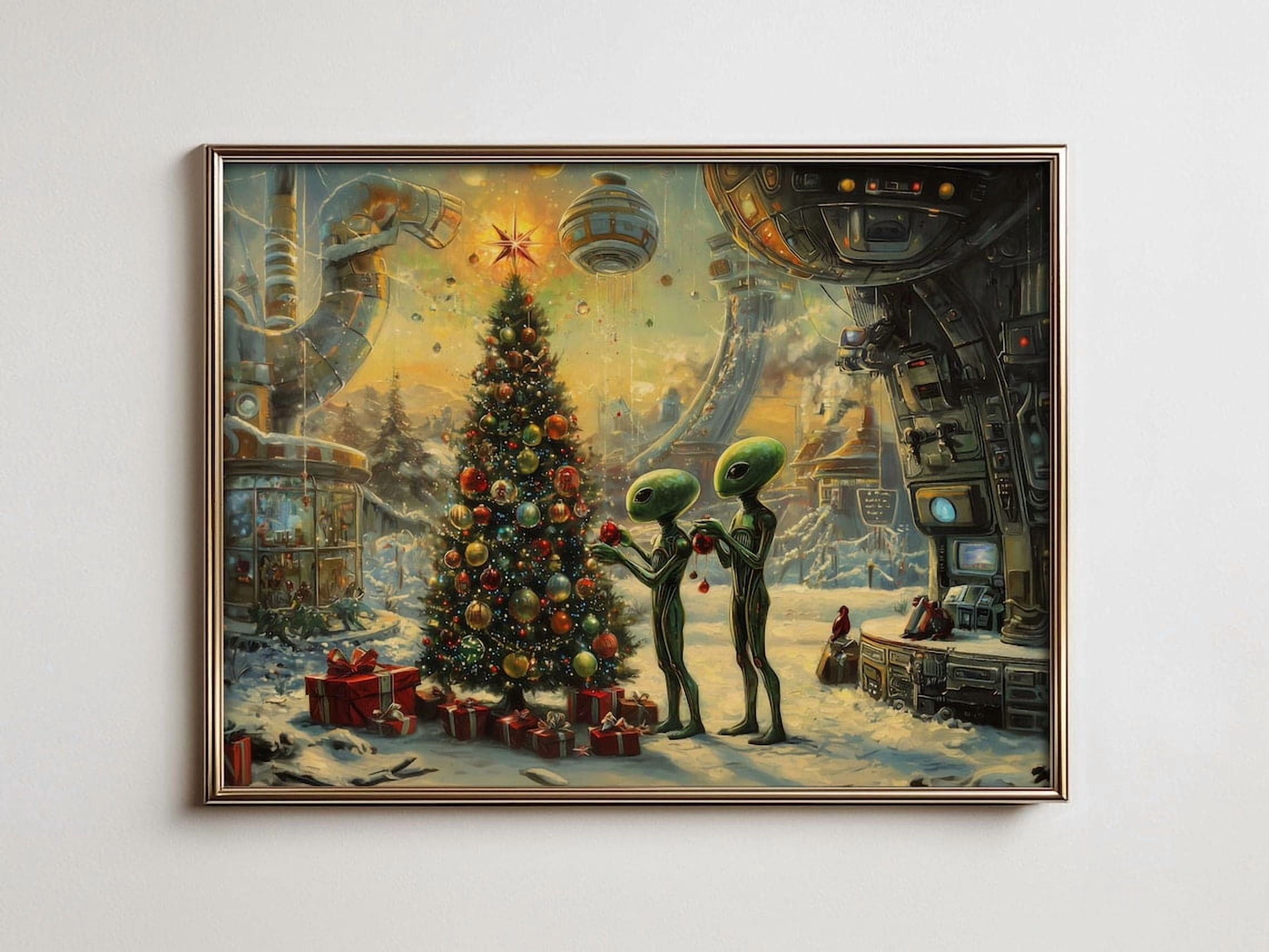 Trendy Maximalist Alien Print, Unique Winter Dorm Room Wall Art, Retro ...