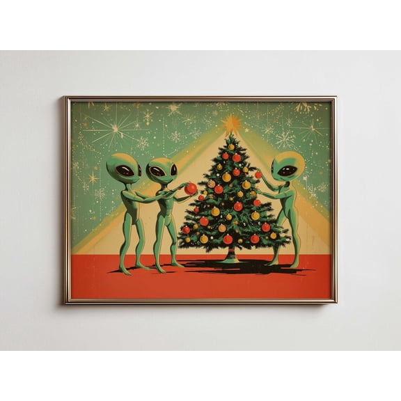 Trendy Maximalist Alien Print, Unique Winter Dorm Room Wall Art, Retro Ufo Wall Art Print, Weird And Quirky Room Decor Home Decor #393, 16x24 UNFRAMED