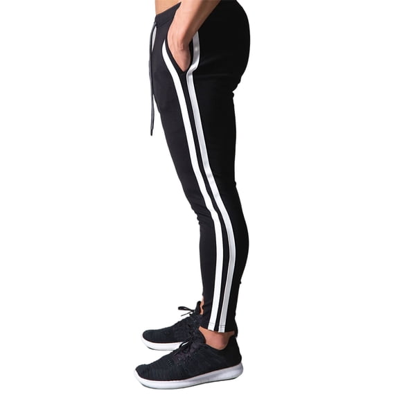 Trendy Men's Casual Joggers Pants Elastic Waist Drawstring Swearpants with Pockets Black L