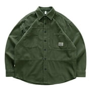 Trendy Men's Casual Work Shirt Loose Fit Long Sleeve Jacket for Comfortable Spring and Autumn Wear