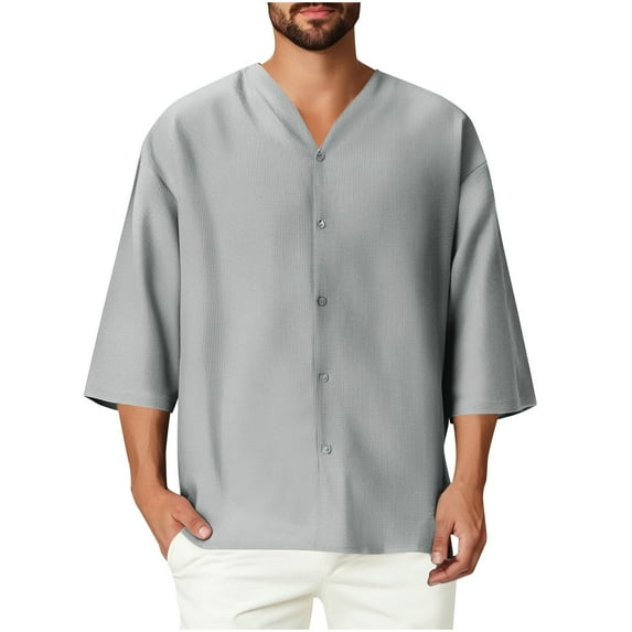 Trendy Men's V-Neck Short Sleeve Button Shirt Casual and Streetwear Style