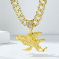 Trendy Men's Women Hip Hop Sparkling Punk Eagle Pendant Necklace with Cuban Chain Necklace 14K Yellow Gold Charm Jewelry