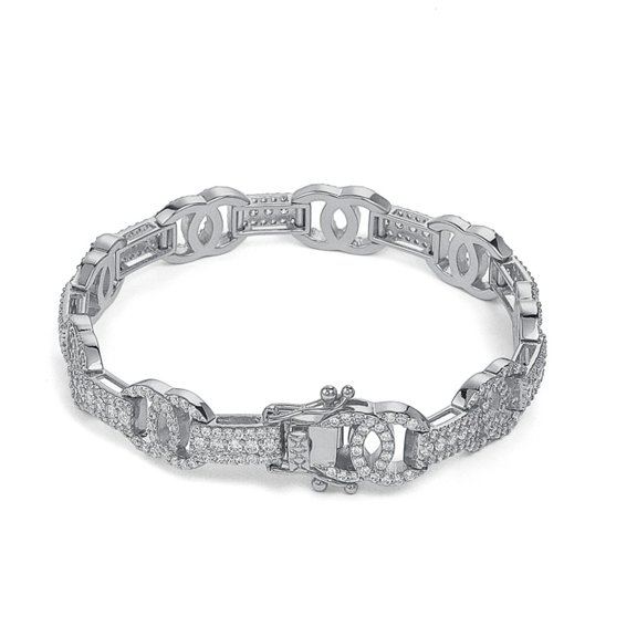 Trendy Mens Moissanite Bracelet 925 Sterling Silver Bracelet Chains for Men D Color VVS1 Clarity Link Chain Bracelet 6.5-8.5 Inch