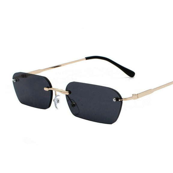 Rimless Sunglasses for Women and Men Metal Frame Small Square Design High Strength PC Lenses with 99 Percent Visible