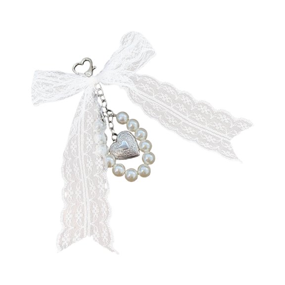 Trendy Metal Heart Keychain Vintage Imitation Pearls Accent Bag Charm Bag Decoration Jewelry Purse Accessory