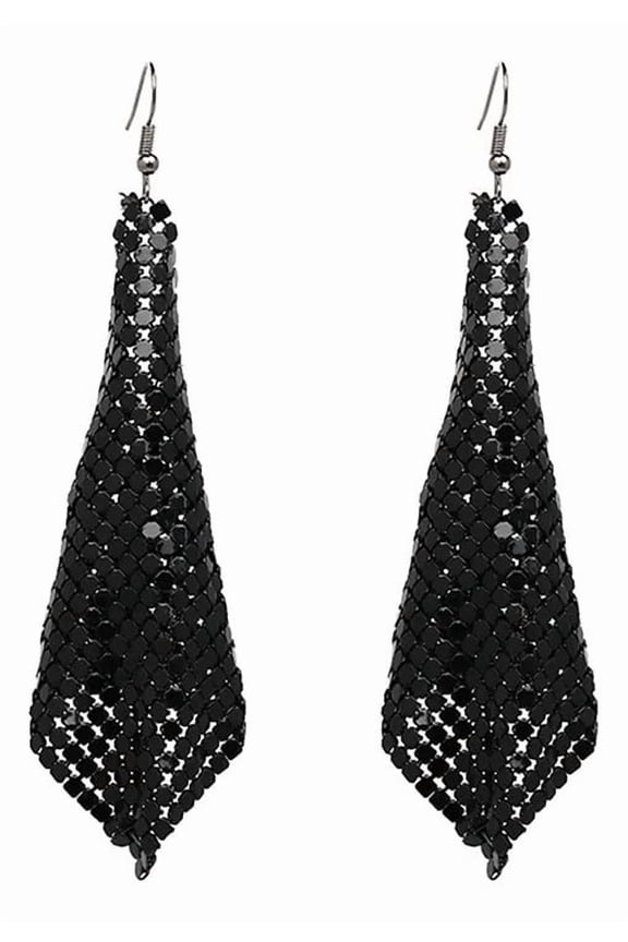 Trendy Metal Sequin Geometric Sheet Long Drop Dangle Earrings