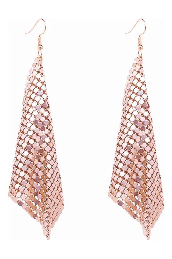 Trendy Metal Sequin Geometric Sheet Long Drop Dangle Earrings