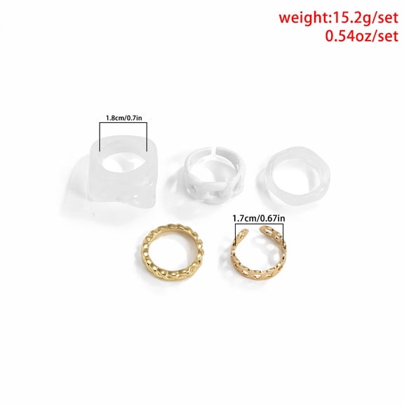 Trendy Metal Threaded Chain Ring Set for Women: Geometric Design, Alloy & Acrylic Materials, European & American Style
