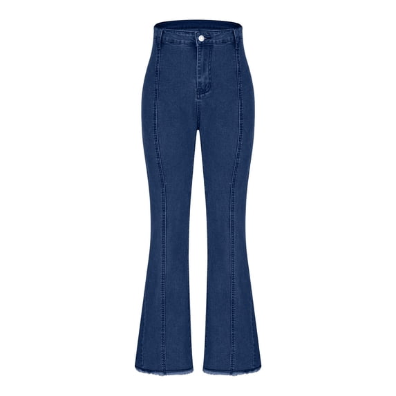 Trendy Mid Waisted Jeans for Women Button Zipper Flare Leggings Stretchy Denim Pants Pattern Trousers with Pockets S-XL