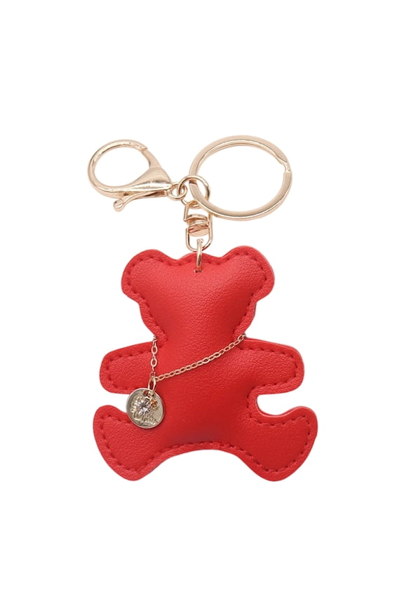 Trendy Mini Bear Keychain Decorative Bag Charm Gold Tone Chain Soft PU Leather Craftsmanship Keyrings Accessory