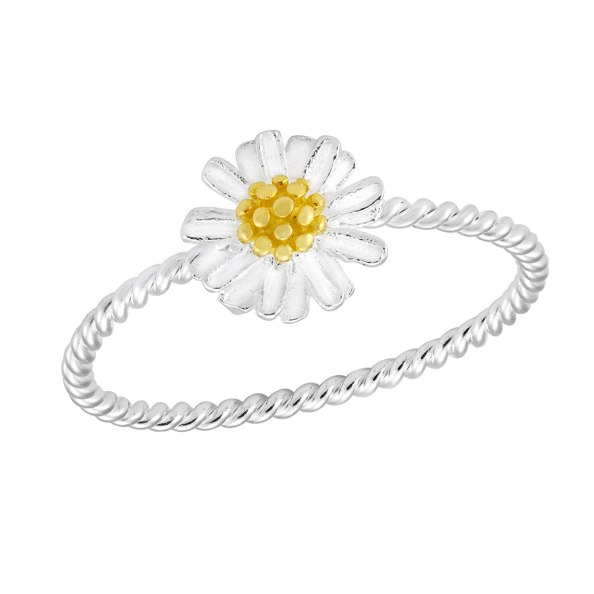Daisy Rig Trendy Mini Two Tone Daisy Flower Twisted Band Sterling Silver Band ...