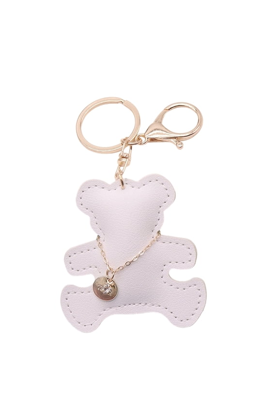Trendy Miniature Bear Keychain Decorative Bag Charm Gold Tone Chain Soft PU Leather Craftsmanship Keyrings Accessory