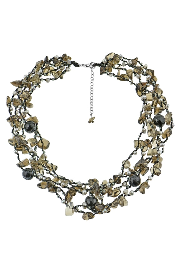 Trendy Mixed Stone Crystal and Pearls Multi-Strand Handmade Necklace