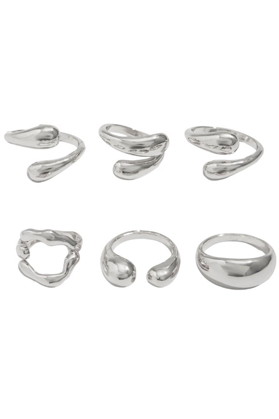 Trendy Molten Metal Rings Pack Of 6 High Quality Alloy Statement Pieces Stylish Finger Accessories For Any Occasion