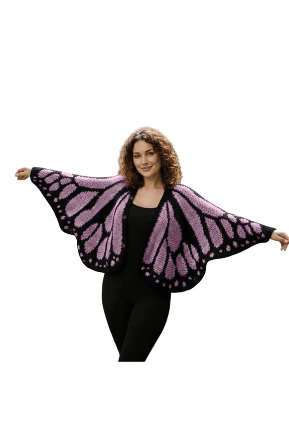 Trendy Monarch Butterfly Knit Shawl Cape, Women's Stylish Knitted Open Front Wrap, Bohemian Butterfly Stole for Outdoor, Vacation, Daily Outfit, Cozy Knit Cover Up,Purple