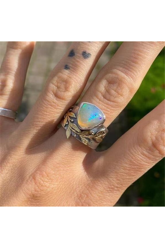 New Trendy Moon Opal Heart Rings For Women Leaf Finger Ring Party Custom Jewelry