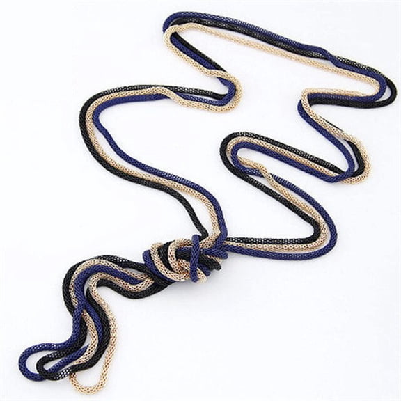 Trendy Multi Layer Golden Blue Long Metal Knot Sweater Chain Statement Fashion Jewelry Charm Necklace